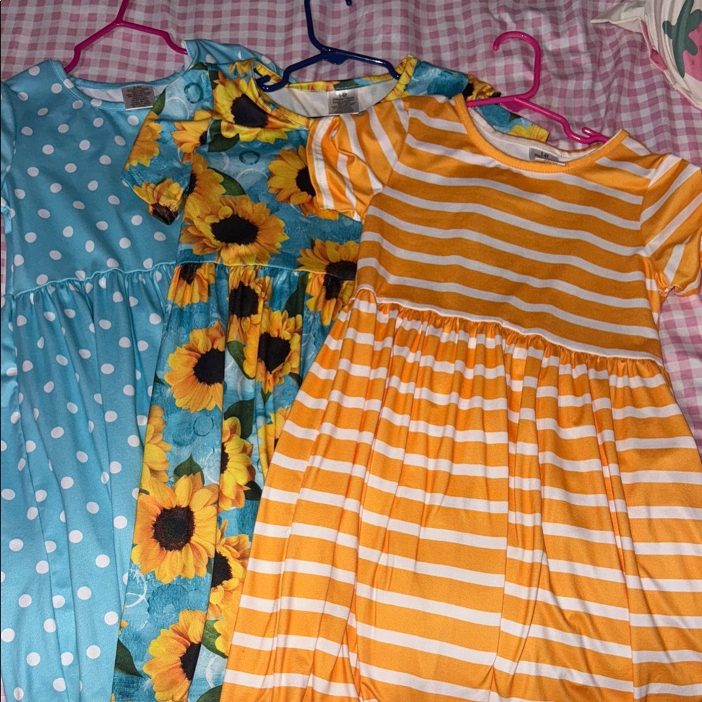 Sunflower and Striped Kids Dress Set